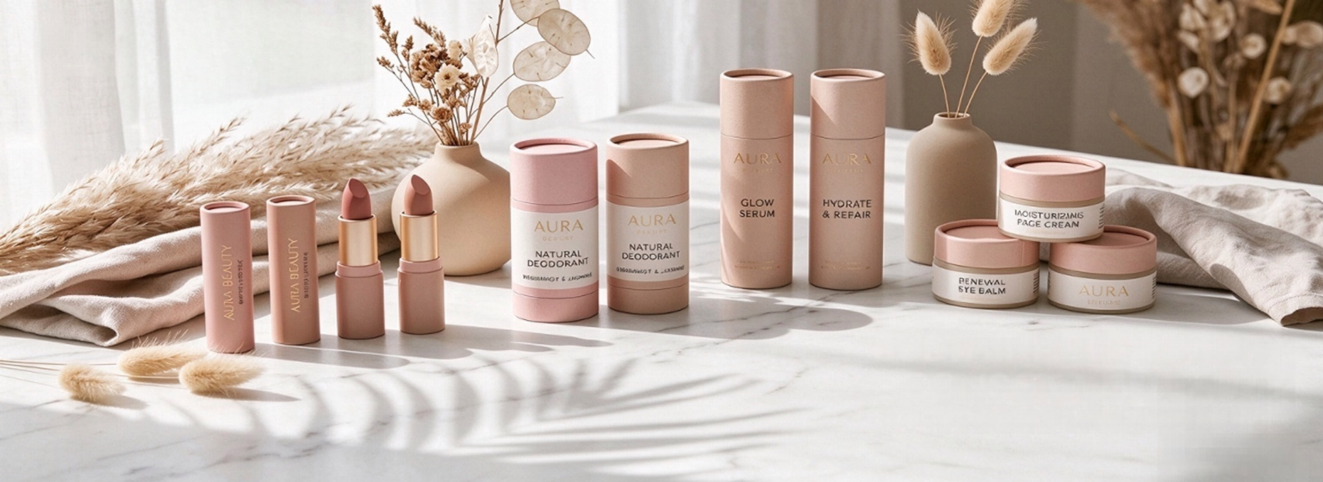 Eco friendly cosmetic paper tube containers for skincare and makeup packaging