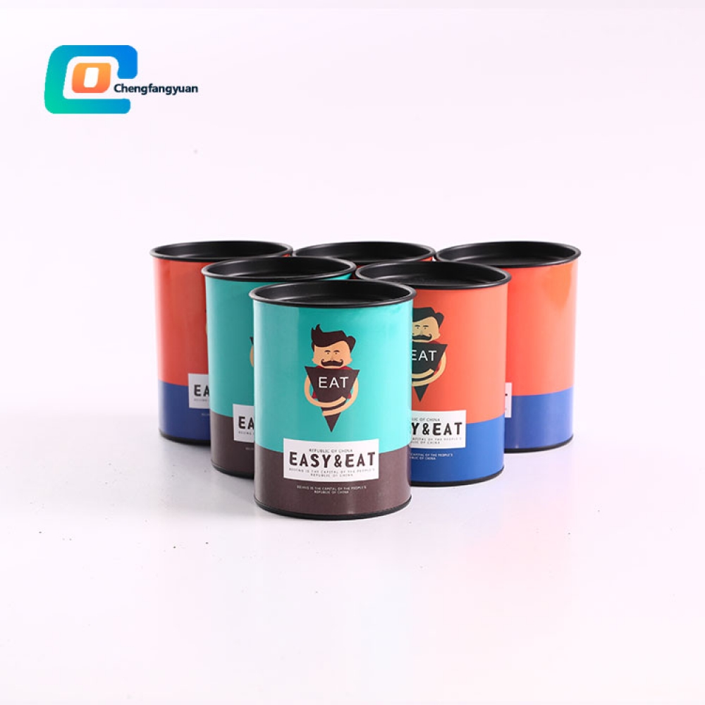 Hot Sale Cardboard tube Gift Box Paper Tea Container snack chip Paper Tube with Metal Lid