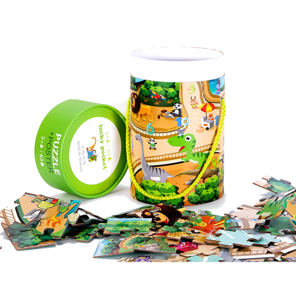 Wholesale Kids Games Custom eco-friendly Paper jigsaw puzzles round gift tube box 100 Pieces