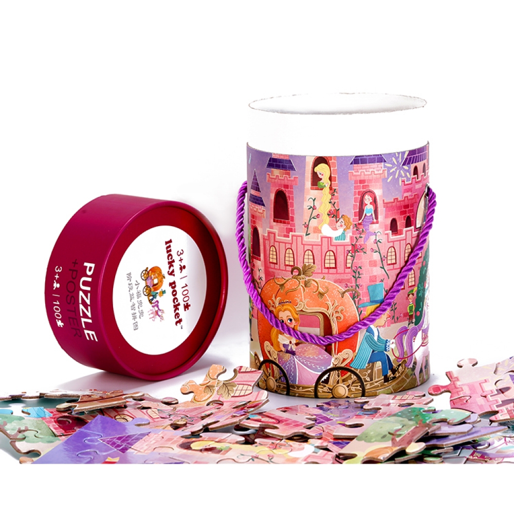 Wholesale Kids Games Custom eco-friendly Paper jigsaw puzzles round gift tube box 100 Pieces