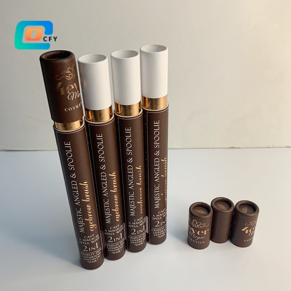 Gold foil custom printing eyebrow brush tube lipgloss container lip balm tube eco cosmetic packaging cylinder