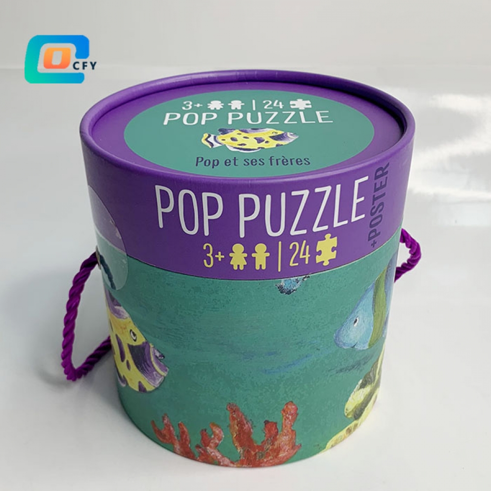 Factory direct OEM ODM 24 pieces Colorful paper tubes Baleine Trotinette Lagon Jigsaw Puzzle fun educational toy puzzle for kids school & families