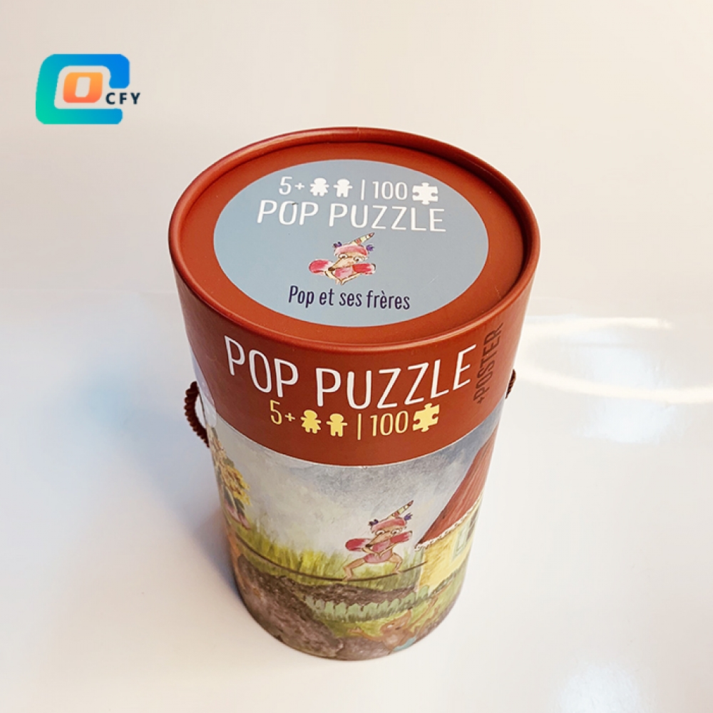 Custom wholesale 100 pieces Jigsaw puzzle round tubes Lecture Baignade Scooter puzzles Personalized paper kids puzzles in cylinder
