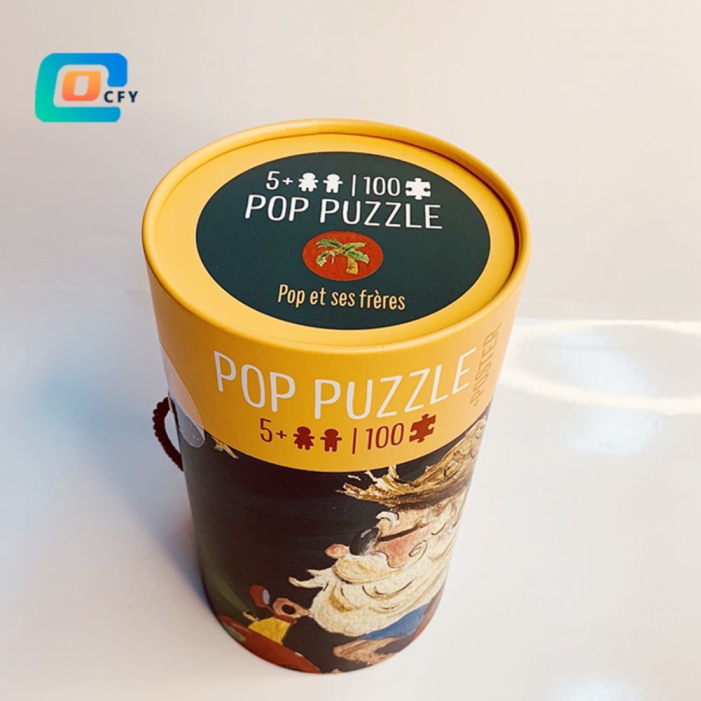 Custom wholesale 100 pieces Jigsaw puzzle round tubes Lecture Baignade Scooter puzzles Personalized paper kids puzzles in cylinder
