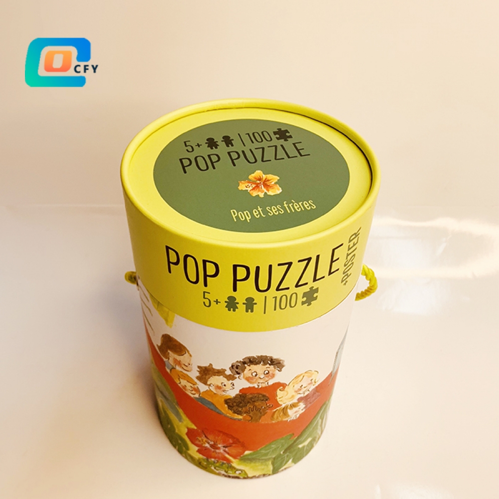 Custom wholesale 100 pieces Jigsaw puzzle round tubes Lecture Baignade Scooter puzzles Personalized paper kids puzzles in cylinder