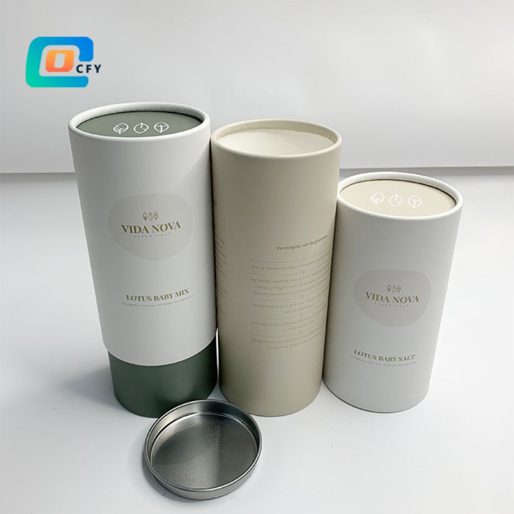 CFY Custom Cylinder cardboard powder paper tubes Tea coffee bean Oats container with metal lid food grade kraft round packaging