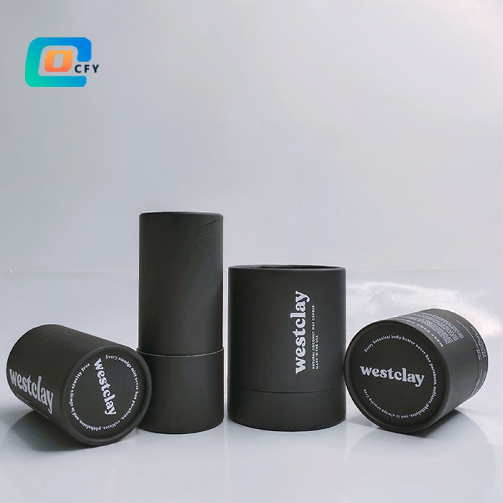 Eco friendly craft black paper tube custom printing cardboard cylinder packaging for candle gift round cosmetic paper jar box