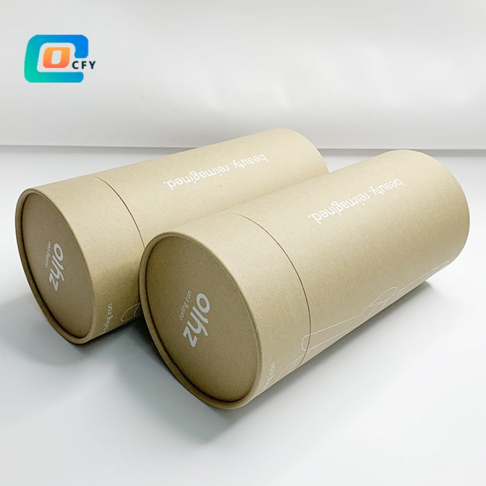 Custom hair straightener cylinder tube hair curler paper packaging box for gift Kraft cardboard tube with white printing