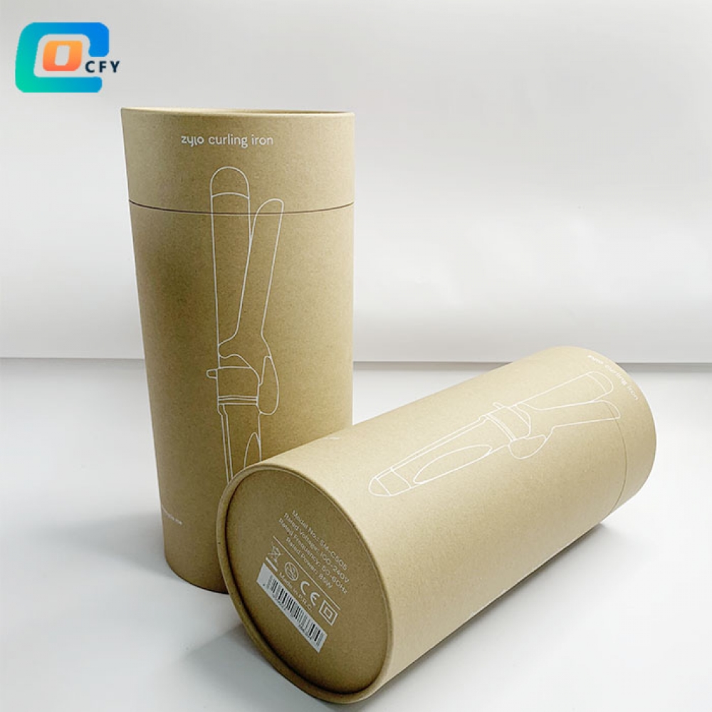 Custom hair straightener cylinder tube hair curler paper packaging box for gift Kraft cardboard tube with white printing