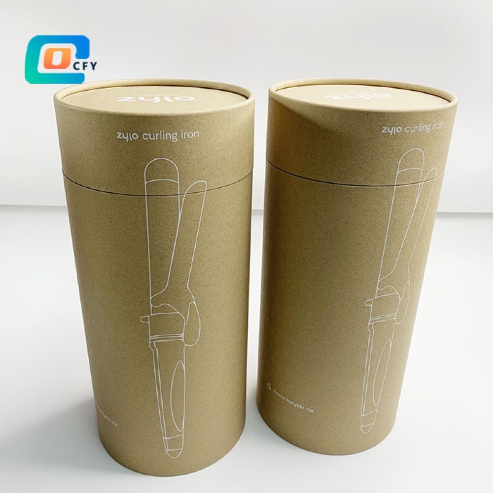 Custom hair straightener cylinder tube hair curler paper packaging box for gift Kraft cardboard tube with white printing