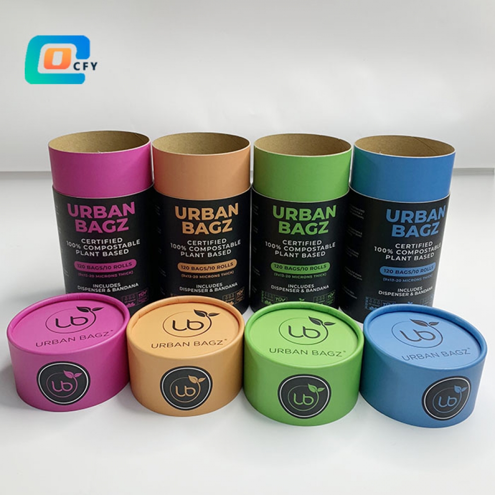 Wholesale household cylinder packaging 100% compostable plant based bags containers Dispenser and bandana paper tube