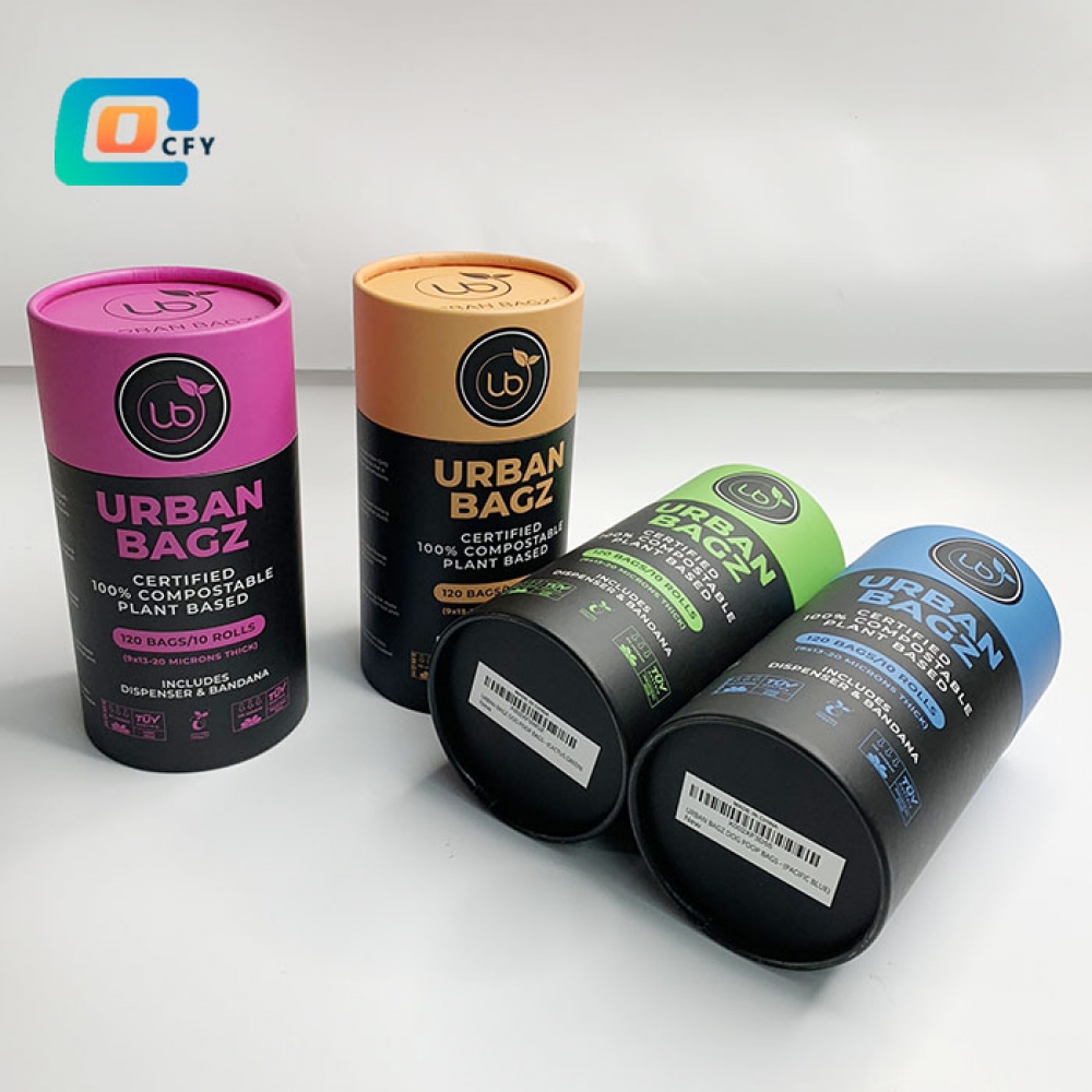 Wholesale household cylinder packaging 100% compostable plant based bags containers Dispenser and bandana paper tube