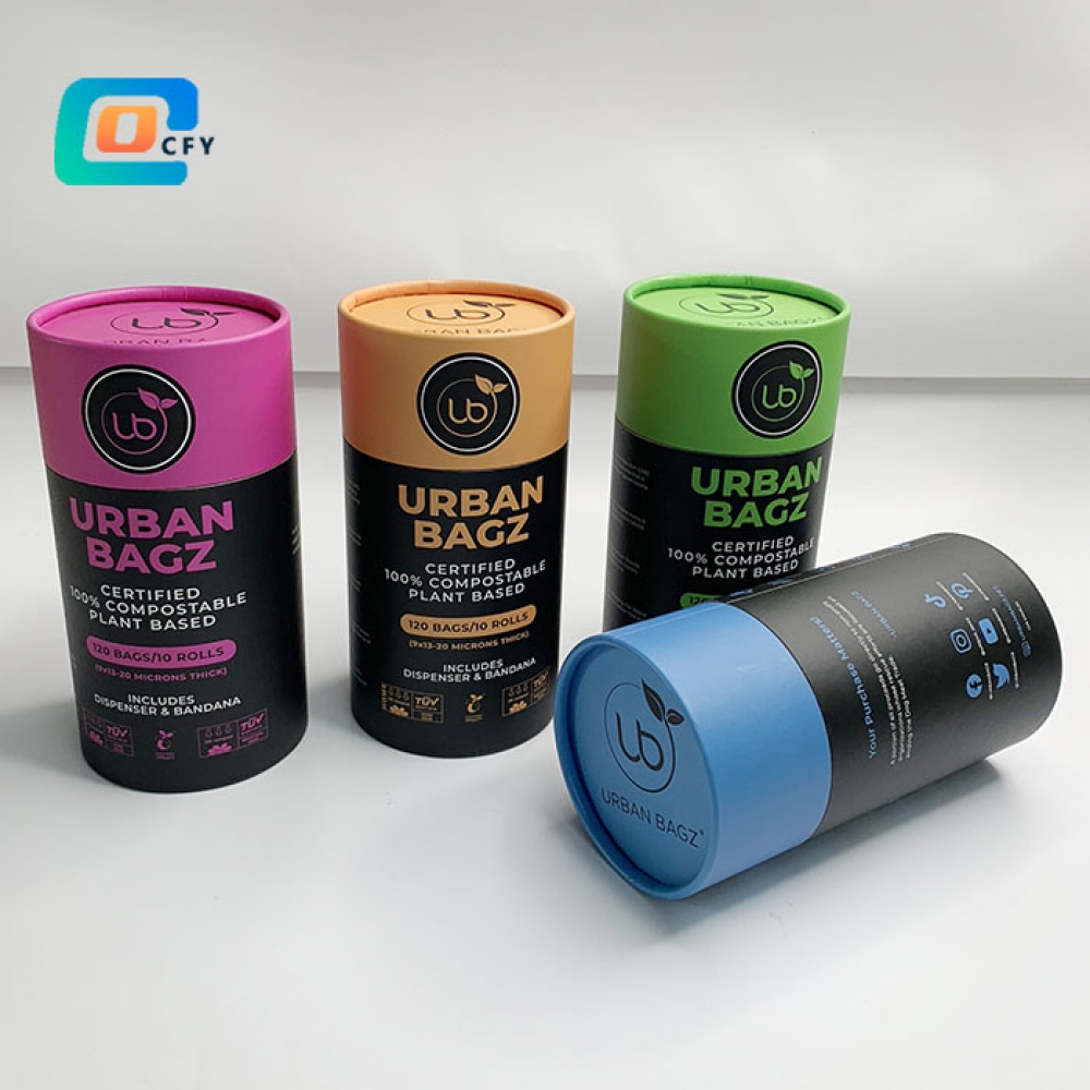 Wholesale household cylinder packaging 100% compostable plant based bags containers Dispenser and bandana paper tube