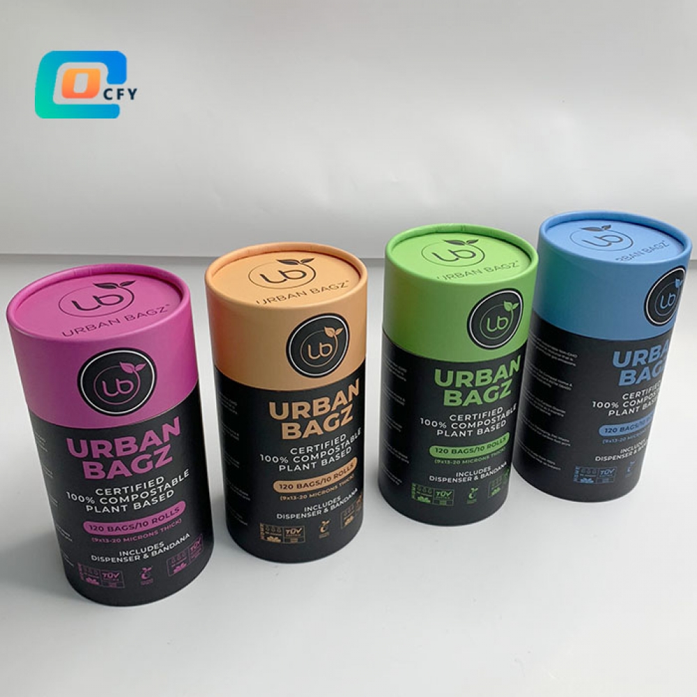 Wholesale household cylinder packaging 100% compostable plant based bags containers Dispenser and bandana paper tube