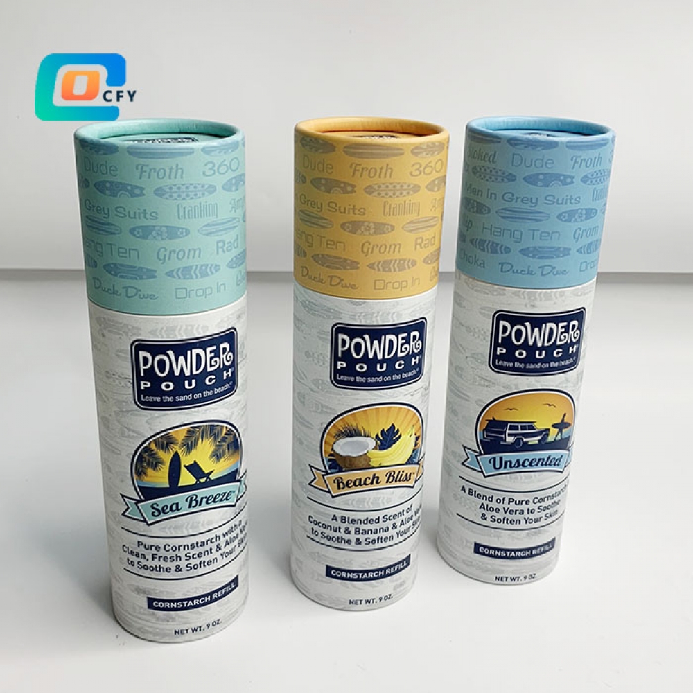 CFY Custom Cylinder cardboard powder paper tubes Tea coffee bean Oats container with metal lid sand remover skin care kraft round packaging