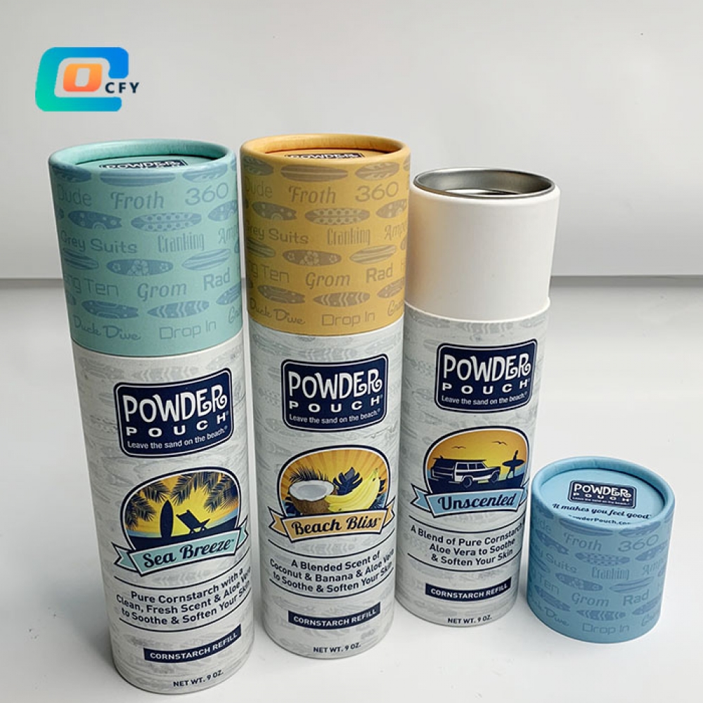 CFY Custom Cylinder cardboard powder paper tubes Tea coffee bean Oats container with metal lid sand remover skin care kraft round packaging