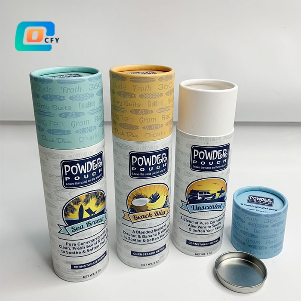 CFY Custom Cylinder cardboard powder paper tubes Tea coffee bean Oats container with metal lid sand remover skin care kraft round packaging