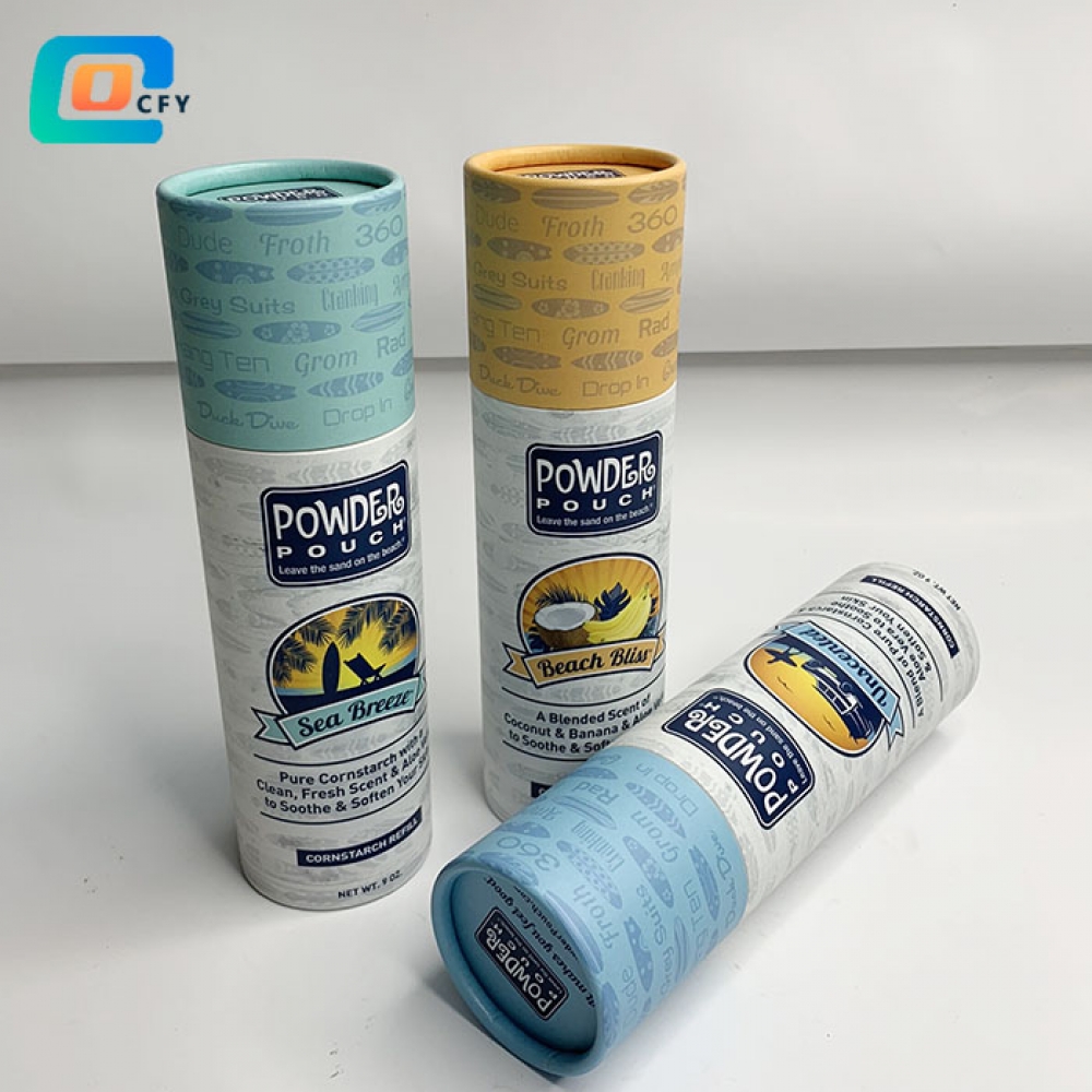 CFY Custom Cylinder cardboard powder paper tubes Tea coffee bean Oats container with metal lid sand remover skin care kraft round packaging