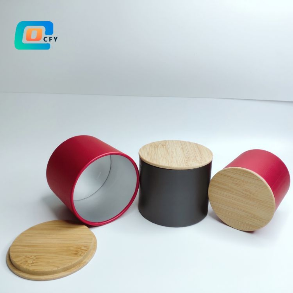 Custom Hot Sale Food Grade Aluminium Foil Tea Coffee Paper Jars Cylinder Packaging with Bamboo Lid for Storage Food