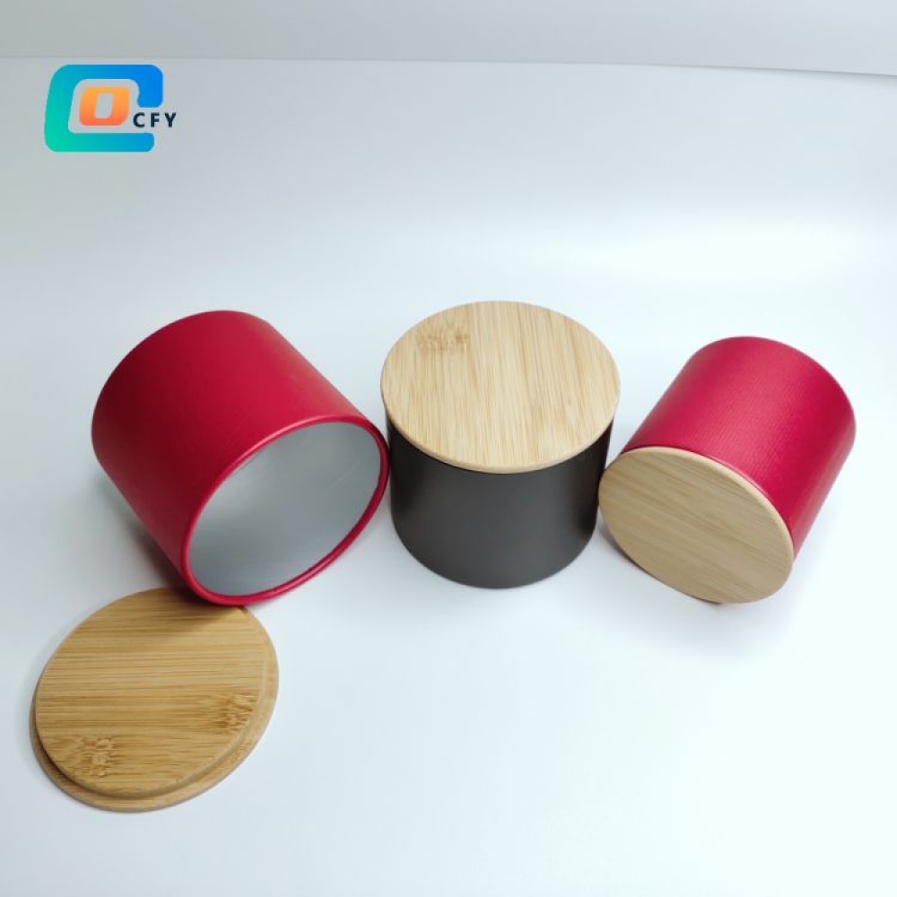 Custom Hot Sale Food Grade Aluminium Foil Tea Coffee Paper Jars Cylinder Packaging with Bamboo Lid for Storage Food