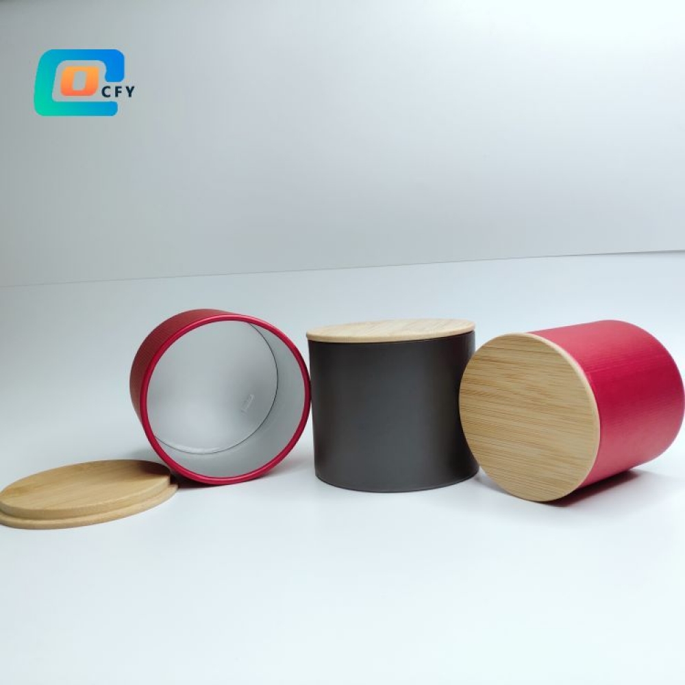 Custom Hot Sale Food Grade Aluminium Foil Tea Coffee Paper Jars Cylinder Packaging with Bamboo Lid for Storage Food