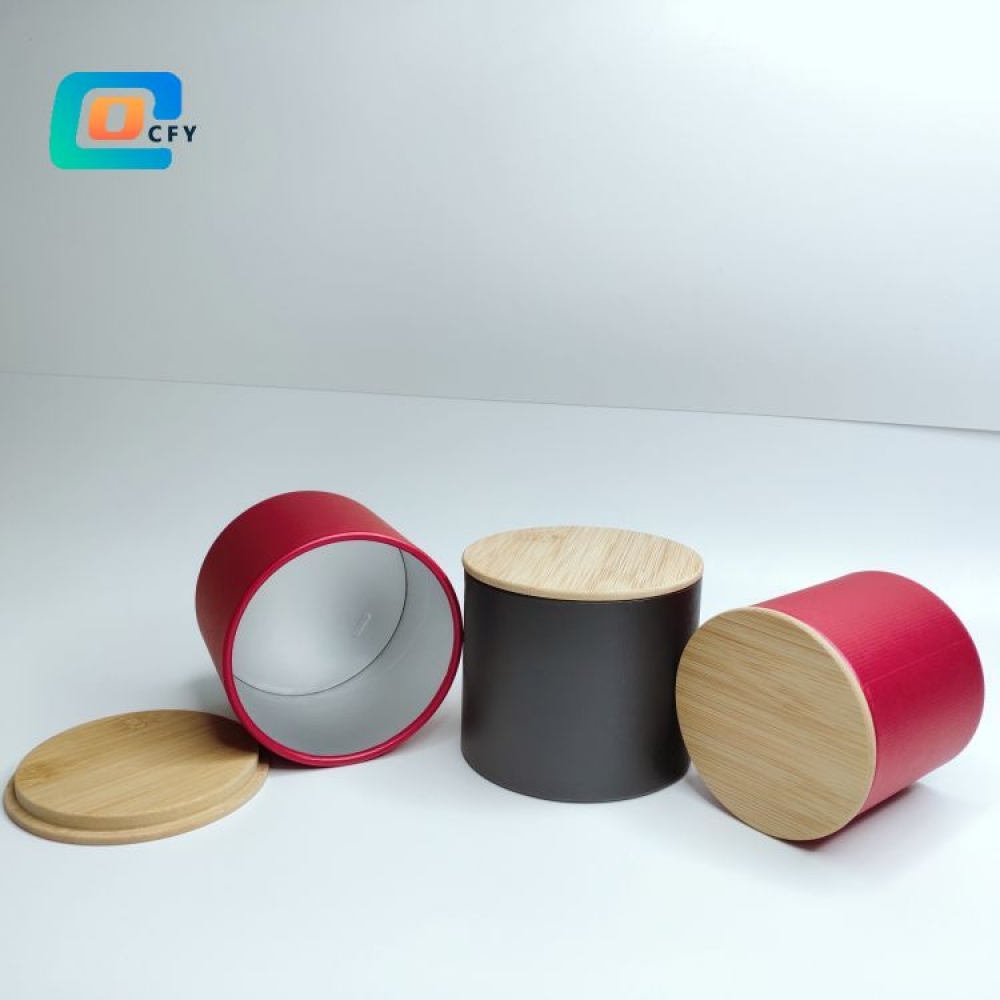 Custom Hot Sale Food Grade Aluminium Foil Tea Coffee Paper Jars Cylinder Packaging with Bamboo Lid for Storage Food