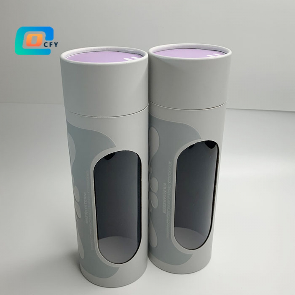 Custom clothes cardboard tube with window paper container of towel scarf T-shirt gift round box packaging with emboss finish