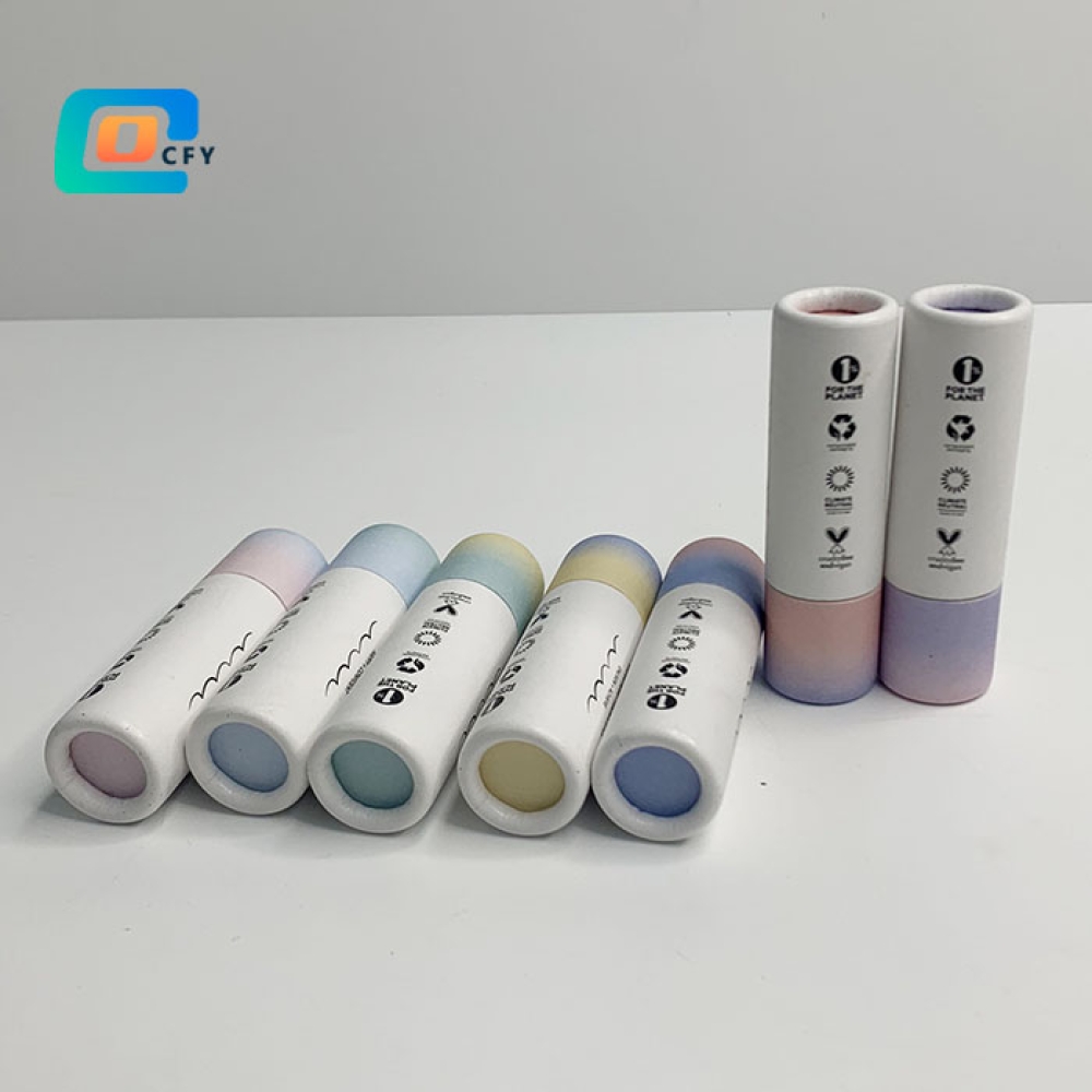 Custom plastic free Biodegradable Compostable Cosmetic Deodorant Stick Cardboard Containers Lip Balm Push Up Paper Tubes with Long Lid