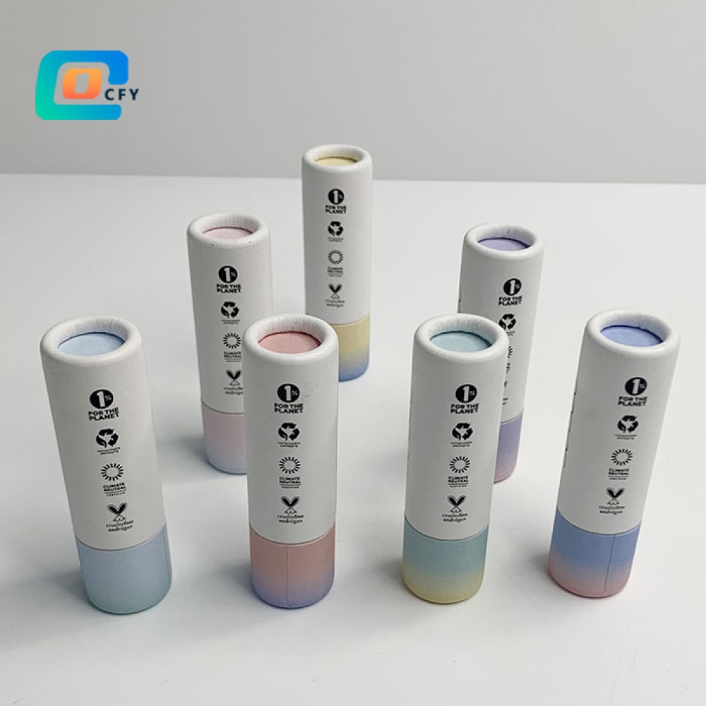 Custom plastic free Biodegradable Compostable Cosmetic Deodorant Stick Cardboard Containers Lip Balm Push Up Paper Tubes with Long Lid