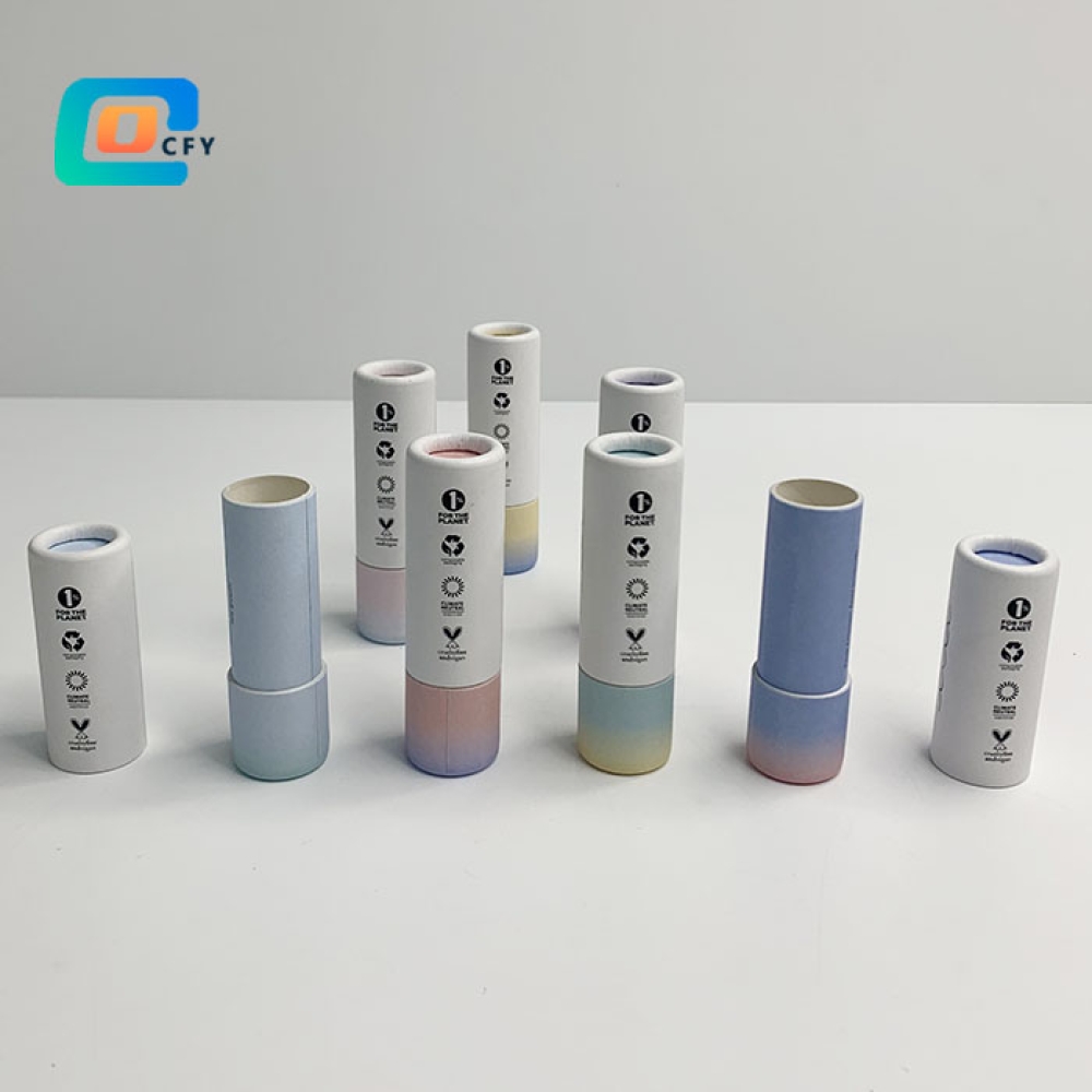 Custom plastic free Biodegradable Compostable Cosmetic Deodorant Stick Cardboard Containers Lip Balm Push Up Paper Tubes with Long Lid