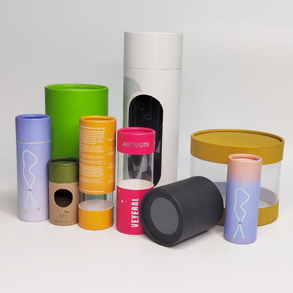 Custom Logo Printing 100% Recycled Material Colorful Cosmetic Paper Gift Box Skin Care Beauty Cardboard Cylinder Packaging PVC