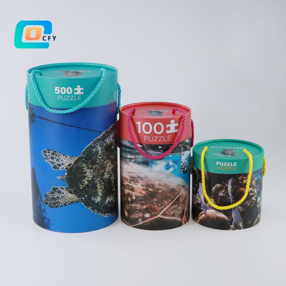 Factory 24 100 500 pieces cardboard cylinder gift paper puzzle  jigsaw kid educational puzzle toy container packaging tubes with poster
