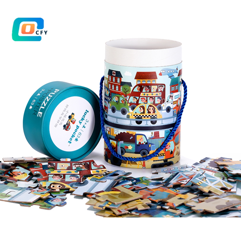 Wholesale Kids Games Custom eco-friendly Paper jigsaw puzzles round gift tube box 100 Pieces
