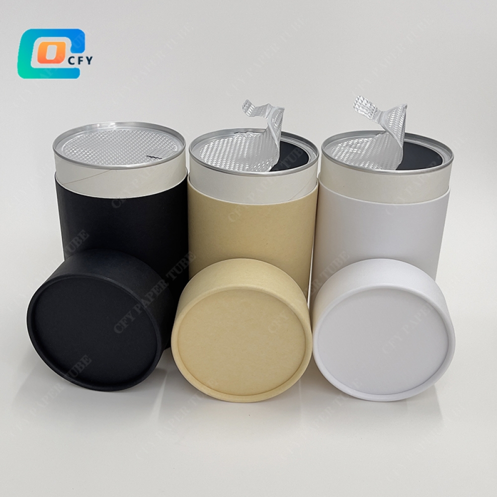 Food Grade Tea Coffee Candy Nuts Packaging Paper Cans Custom Protein powder Cylinder Kraft Paper Tube for Superfoods with aluminum foil lining