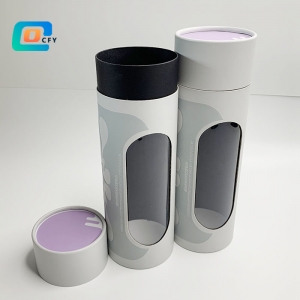 Custom clothes cardboard tube with window paper container of towel scarf T-shirt gift round box packaging with emboss finish