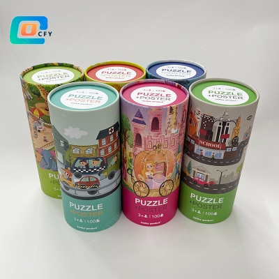 ODM OEM 100 pieces Fun cardboard puzzles educational  jigsaw puzzles toy container packaging tubes for children